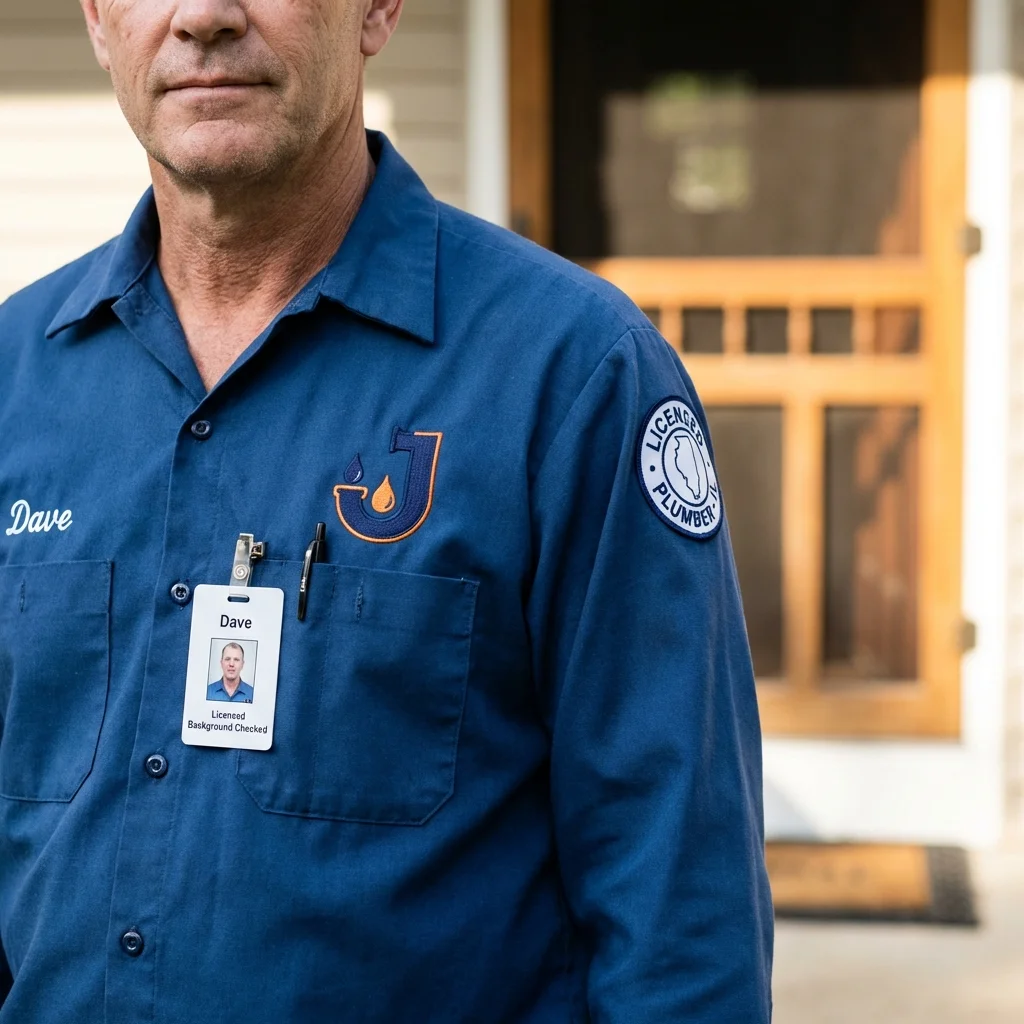 Licensed plumber showing ID badge in Morristown, NJ