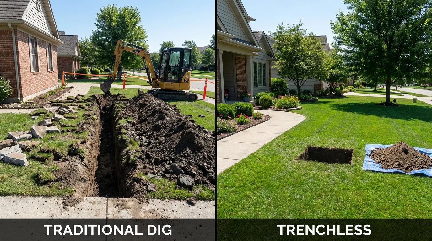 Trenchless sewer repair with minimal yard damage versus traditional excavation in Morristown, NJ